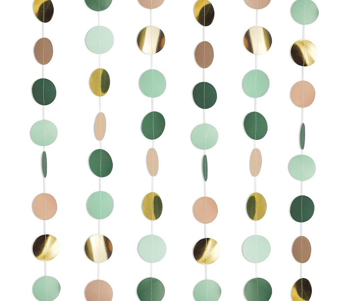 FOUORTUNATE-BEE Papierdekoration 3er Set Papier Girlande Grün Kreise Party Deko Hängedekoration Glitzer, Für Geburtstag Hochzeit Weihnachten Garten Fenster Raumdekoration