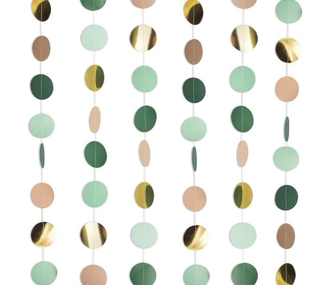 FOUORTUNATE-BEE Papierdekoration 3er Set Papier Girlande Grün Kreise Party Deko Hängedekoration Glitzer, Für Geburtstag Hochzeit Weihnachten Garten Fenster Raumdekoration