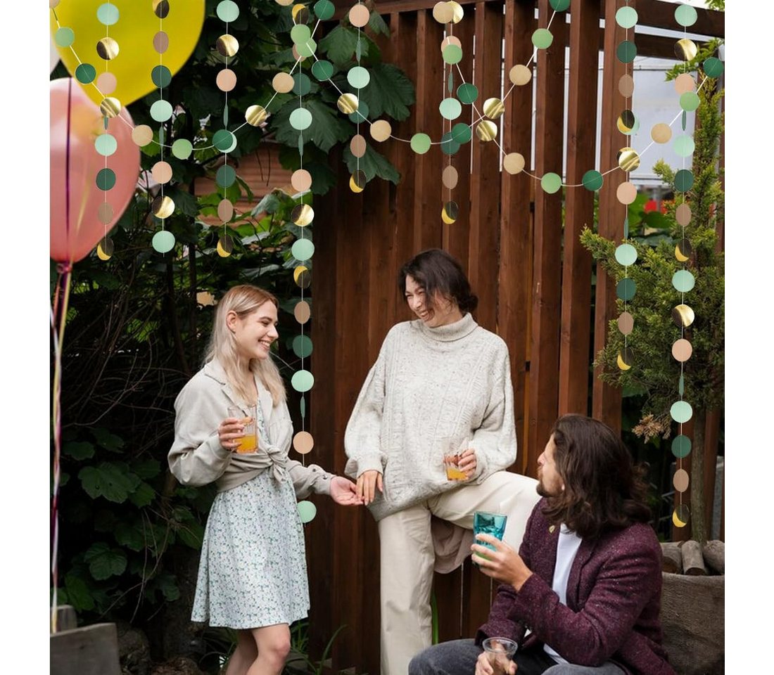 FOUORTUNATE-BEE Papierdekoration 3er Set Papier Girlande Grün Kreise Party Deko Hängedekoration Glitzer, Für Geburtstag Hochzeit Weihnachten Garten Fenster Raumdekoration Bild 4