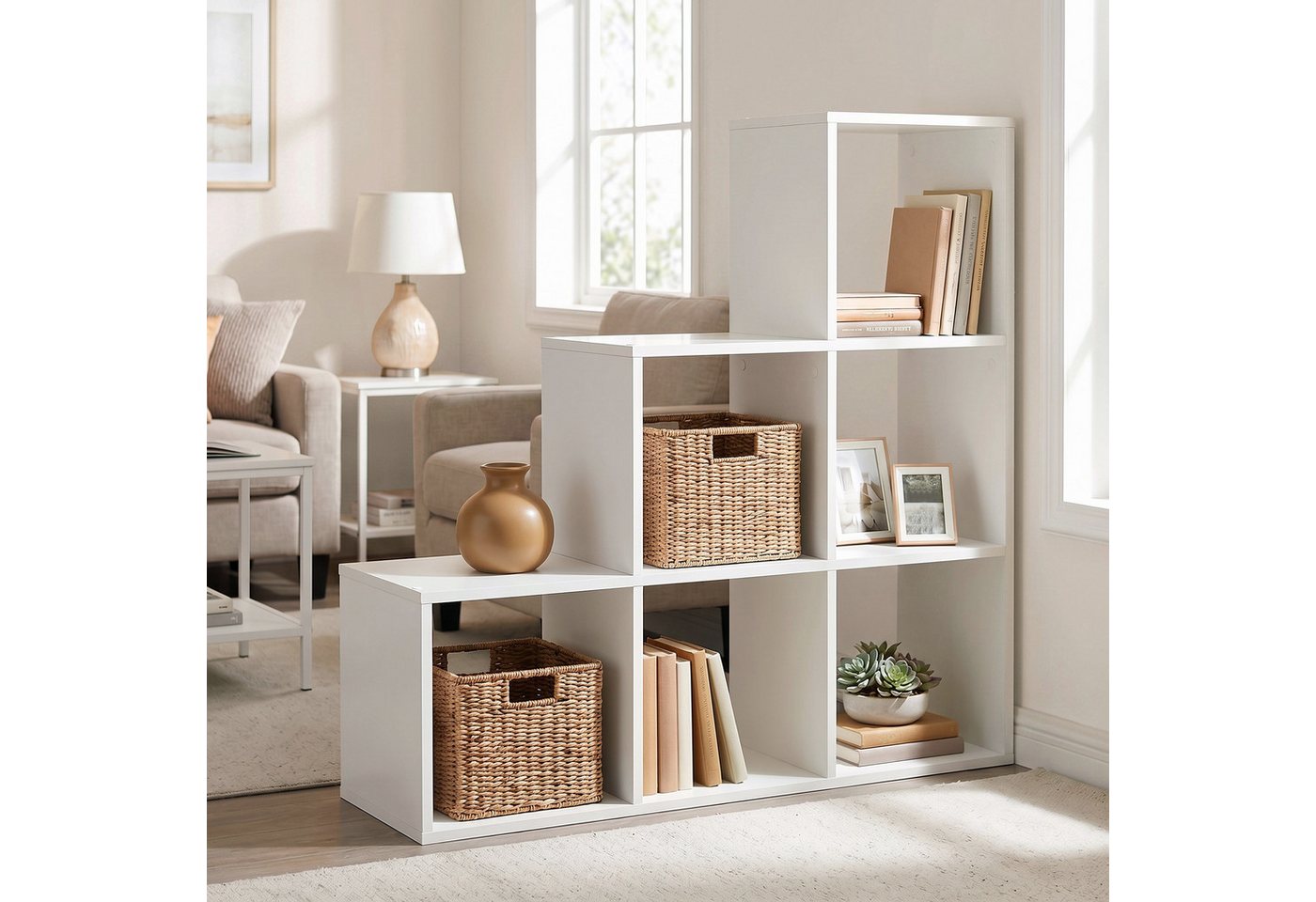 VASAGLE Bücherregal, mit 6/10 Fächern, Würfelregal, Stufenregal, 97,5 x 29 x 97,5 cm
