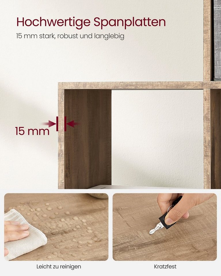 VASAGLE Bücherregal, mit 10 Fächern, Würfelregal, Stufenregal, 129,5 x 27 x 129,5 cm Bild 3
