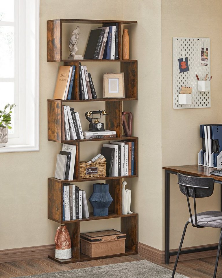 VASAGLE Bücherregal Standregal, für Wohnzimmer, Schlafzimmer, Arbeitszimmer, 1-tlg., Standregal, Büroregal, 6 Fächer, Holzwerkstoff, 70x190,5x24cm (BxHxT)
