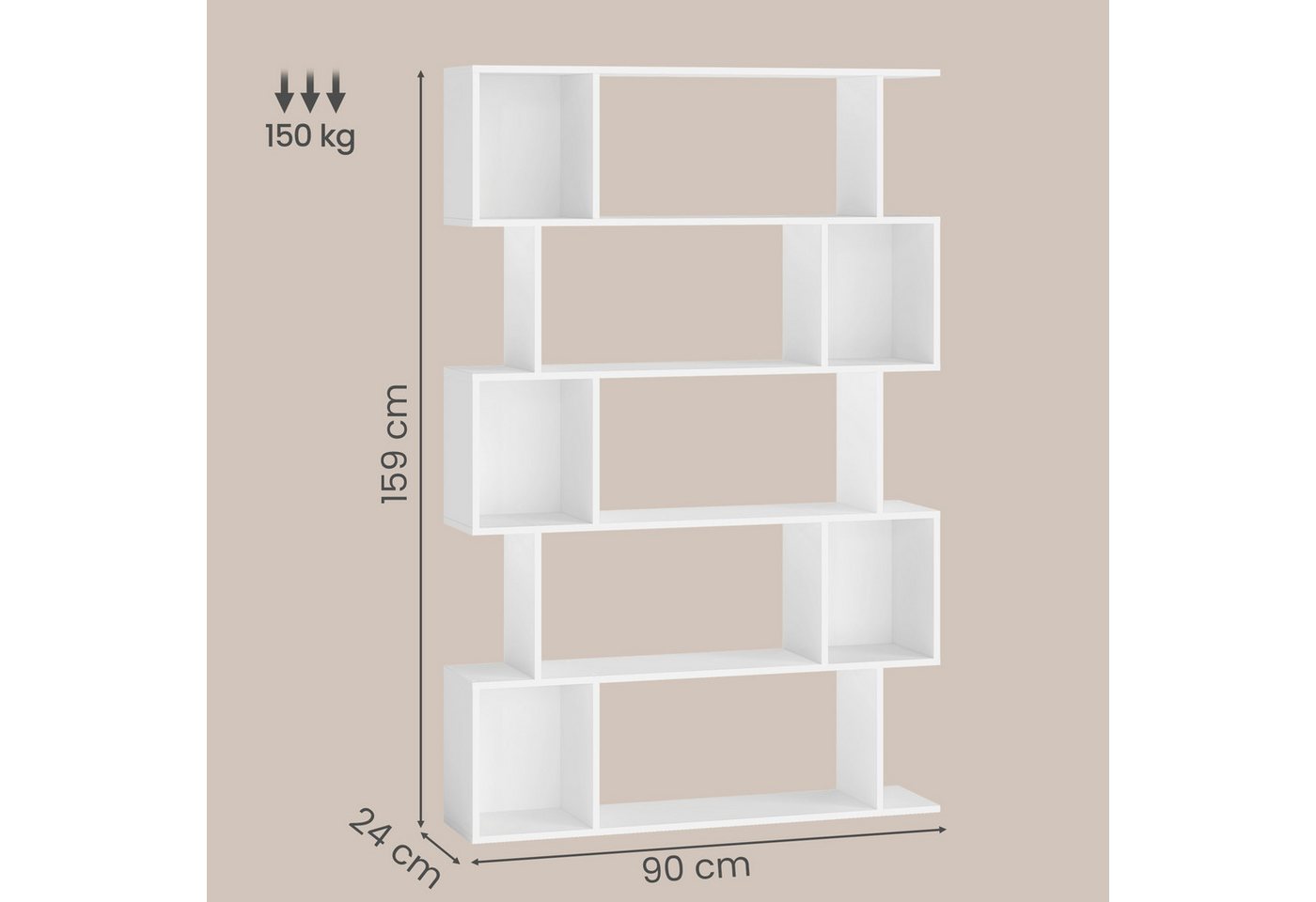 VASAGLE Bücherregal Standregal, für Wohnzimmer, Schlafzimmer, Arbeitszimmer, 1-tlg., 24 x 90 x 159 cm, Aufbewahrungsregal mit offenen Fächern Bild 5