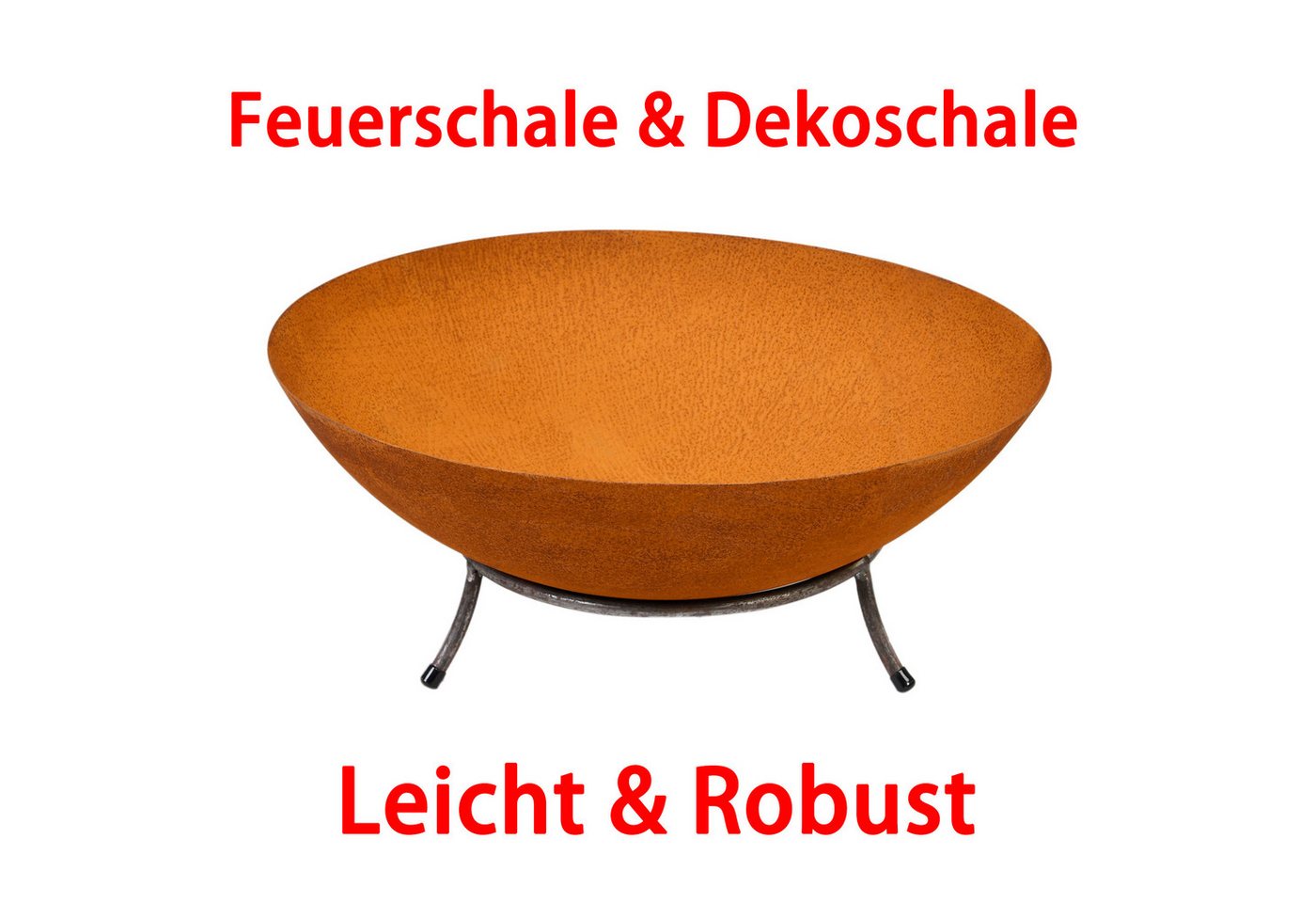 Köhko Feuerschale Pflanzenschale & Dekoschale in Rost-Patina Farbe mit 3-Beine Ständer Bild 4