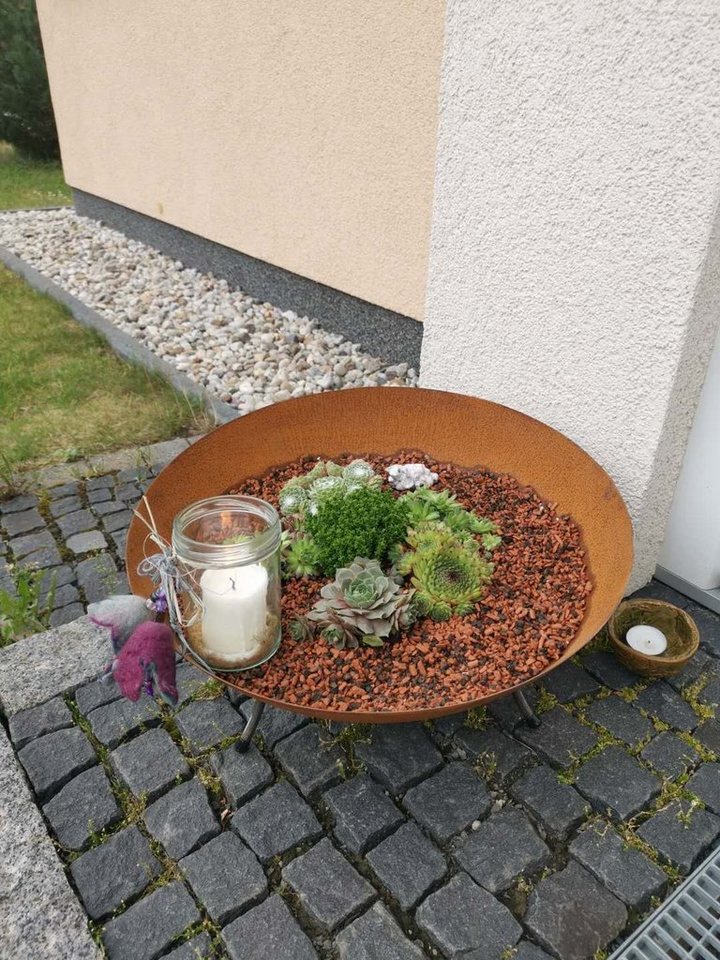 Köhko Feuerschale Pflanzenschale & Dekoschale in Rost-Patina Farbe mit 3-Beine Ständer Bild 5