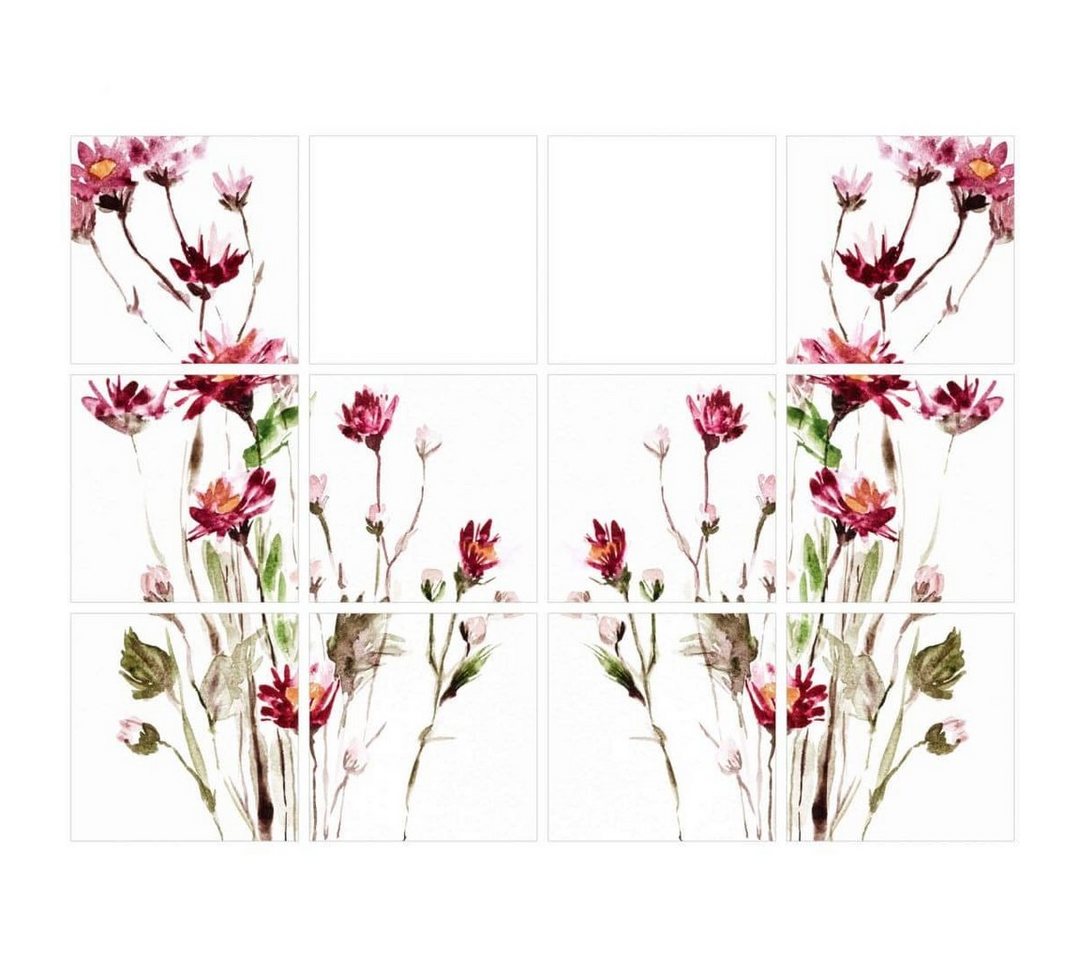 K&L Wall Art Fliesenaufkleber selbstklebend Wandschutz Sticker Set Sommer Blumen Rot