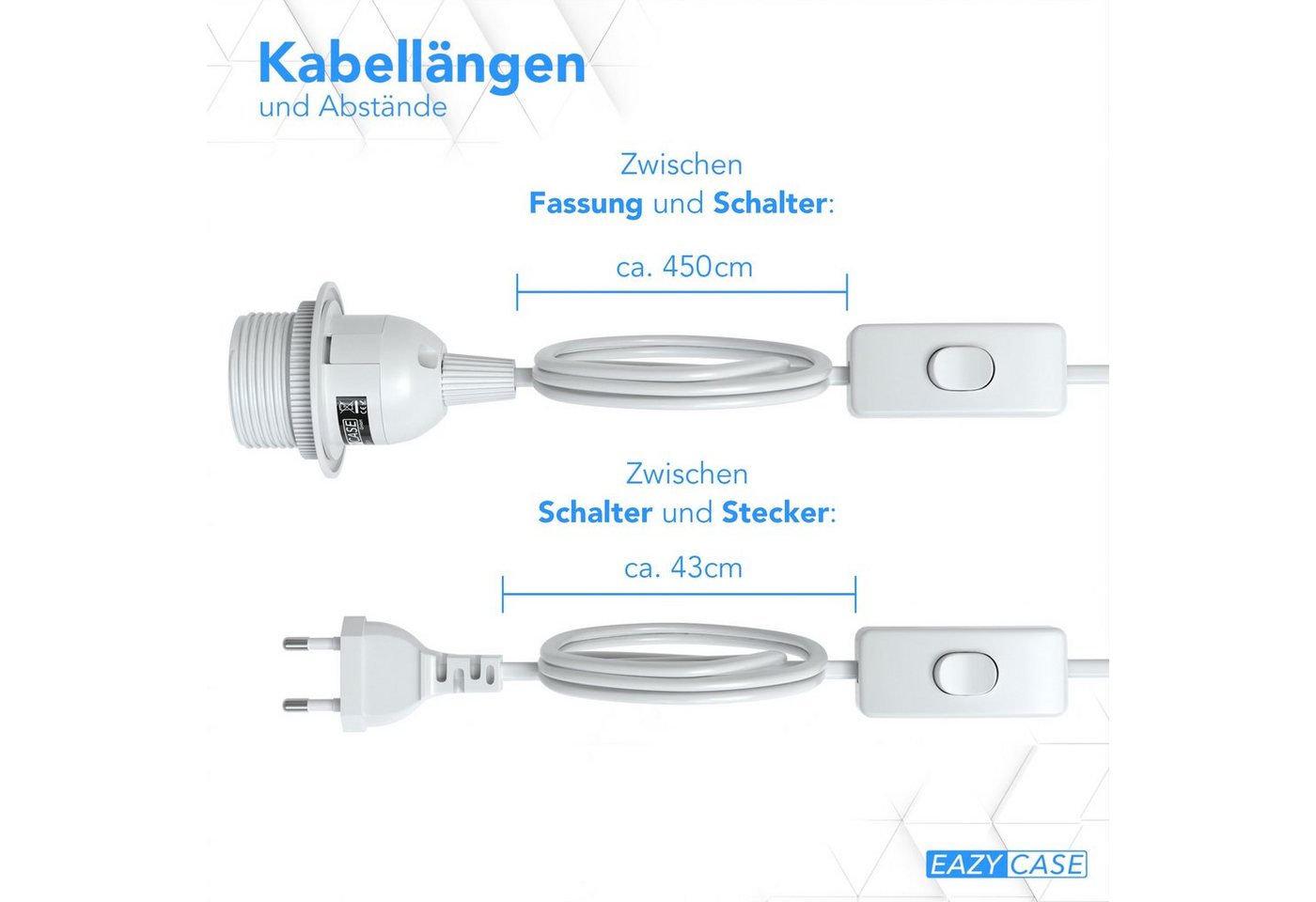 EAZY CASE Lampenfassung E27 Lampensockel mit Schalter und Kabel 5m, E27 Fassung für Lampenschirm DIY Lampe zum Aufhängen Stromkabel Weiß