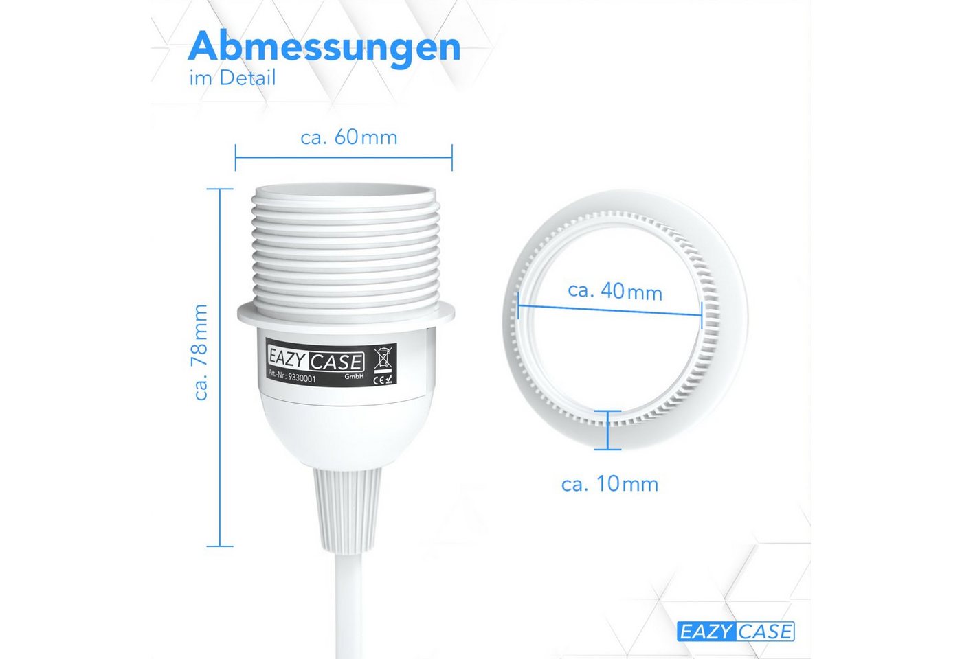 EAZY CASE Lampenfassung E27 Lampensockel mit Schalter und Kabel 5m, E27 Fassung für Lampenschirm DIY Lampe zum Aufhängen Stromkabel Weiß Bild 4