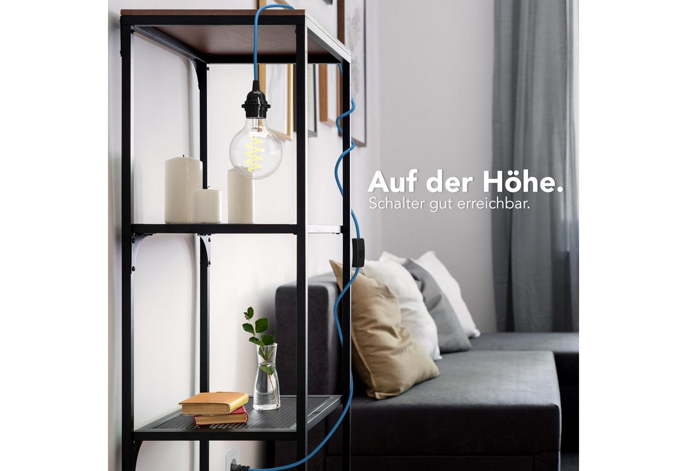 EAZY CASE Lampenfassung 3x E27 Lampensockel 5m Kabel & Schalter DIY Lampen, (1-St), Lampenaufhängung für Pendelleuchten E27 Fassung 5m Lampenkabel Blau