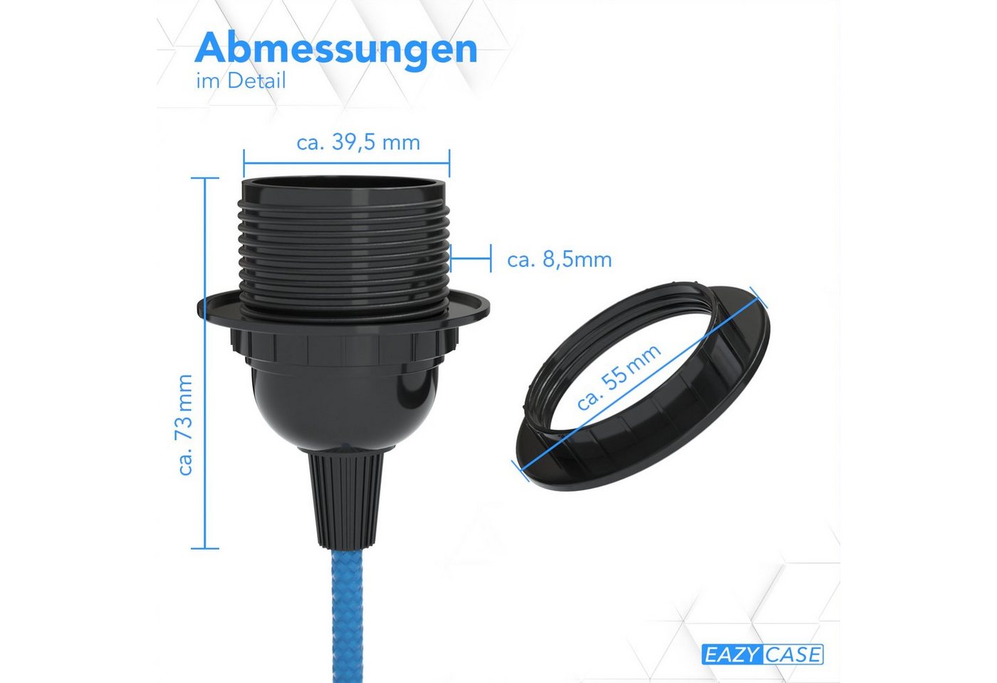 EAZY CASE Lampenfassung 3x E27 Lampensockel 5m Kabel & Schalter DIY Lampen, (1-St), Lampenaufhängung für Pendelleuchten E27 Fassung 5m Lampenkabel Blau Bild 3