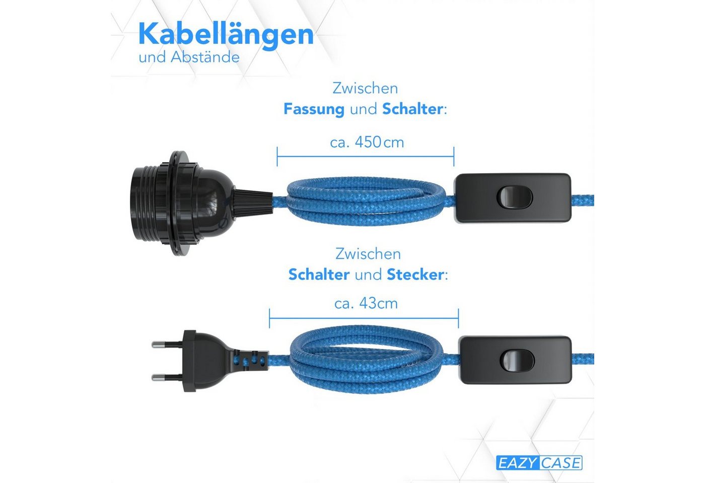 EAZY CASE Lampenfassung 3x E27 Lampensockel 5m Kabel & Schalter DIY Lampen, (1-St), Lampenaufhängung für Pendelleuchten E27 Fassung 5m Lampenkabel Blau Bild 4