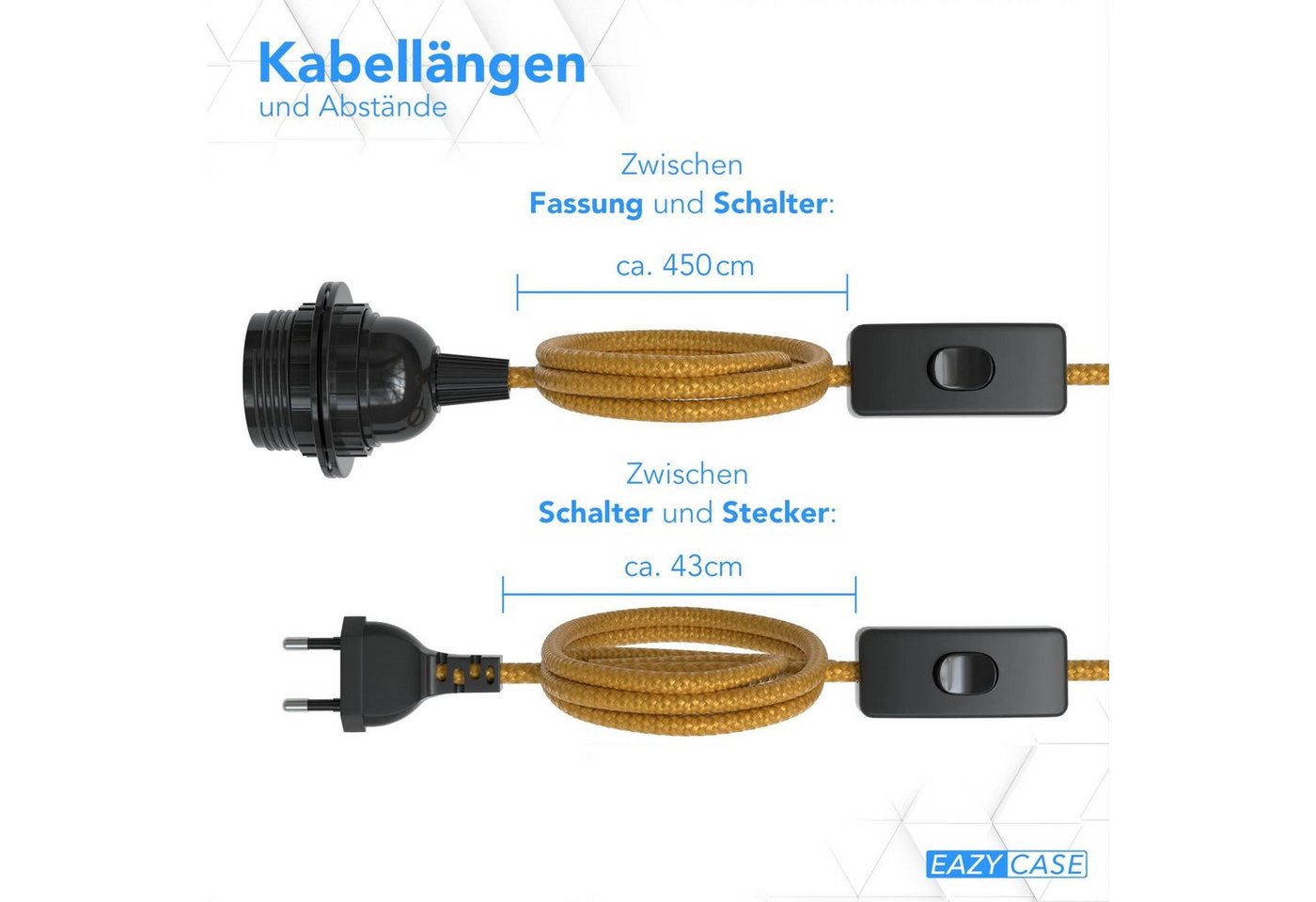 EAZY CASE Lampenfassung 3x E27 Lampensockel 5m Kabel & Schalter DIY Lampen, (1-St), E27 Lampenfassung mit Stromtecker Stoff Kabel Vintage Leuchte Bronze Bild 4