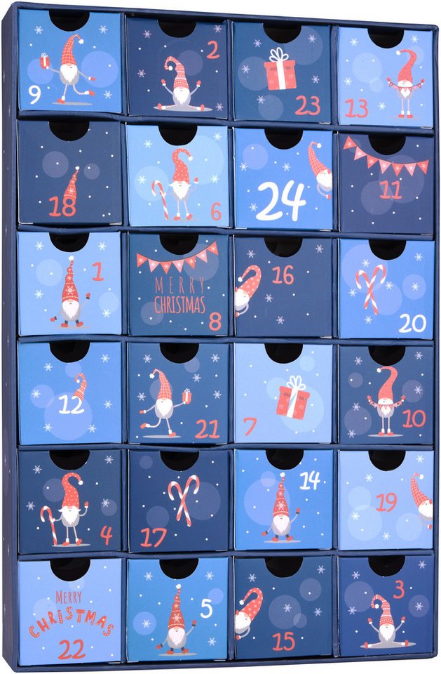 BRUBAKER befüllbarer Adventskalender DIY Weihnachtskalender mit 24 Türchen zum Befüllen Wichtel Zwerge Blau (Wiederverwendbar, 1-tlg), Kalender für Gutscheine Süßigkeiten 32,5 cm Pappe Bild 5