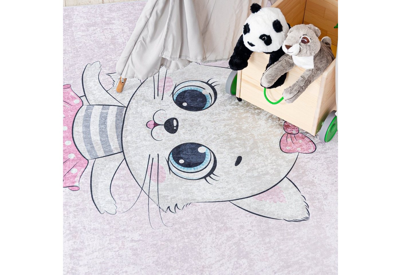 Mazovia Kinderteppich Kinderteppich Kinderzimmerteppich Katze, 80 x 150 cm, Kurflor, Waschbar in Waschmaschine, Höhe 5 mm, Rutschfest Bild 5