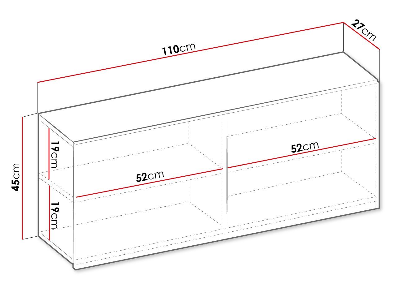 MIRJAN24 Hängeschrank Teen Flex 2D TF-10 (2-Drehtüren) Ohne Griffe, 110x27x45 cm