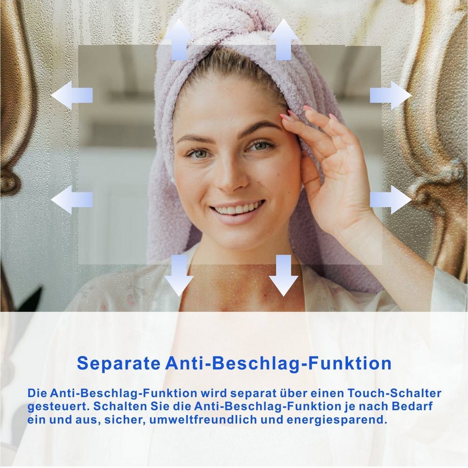 AQUALAVOS Badspiegel Badspiegel mit Beleuchtung Led Badezimmer mit Digitaluhr Lichtspiegel, mit Vergrößerung, Touchschalter, Energiesparend Kaltweißes Licht Bild 4