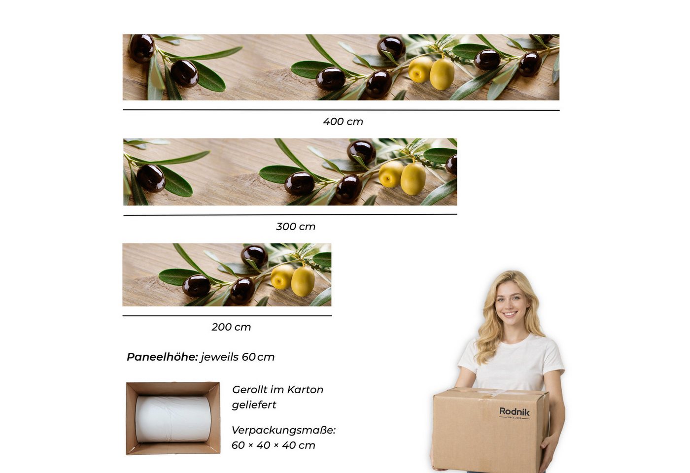 Rodnik Küchenrückwand Olivenzweige, monolithische ABS-Platte mit Direktdruck, formstabil und langlebig Bild 2