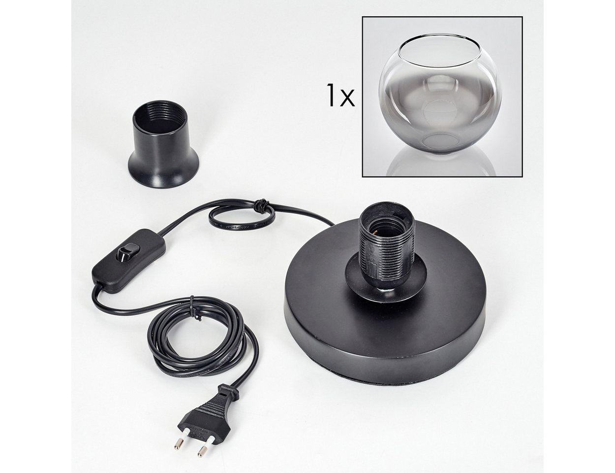 hofstein Tischleuchte Tischlampe aus Metall/Glas in Schwarz/Chromfarben/Klar, ohne Leuchtmittel, mit Glasschrim(15cm), Schalter am Kabel, 1x E27, ohne Leuchtmittel Bild 2