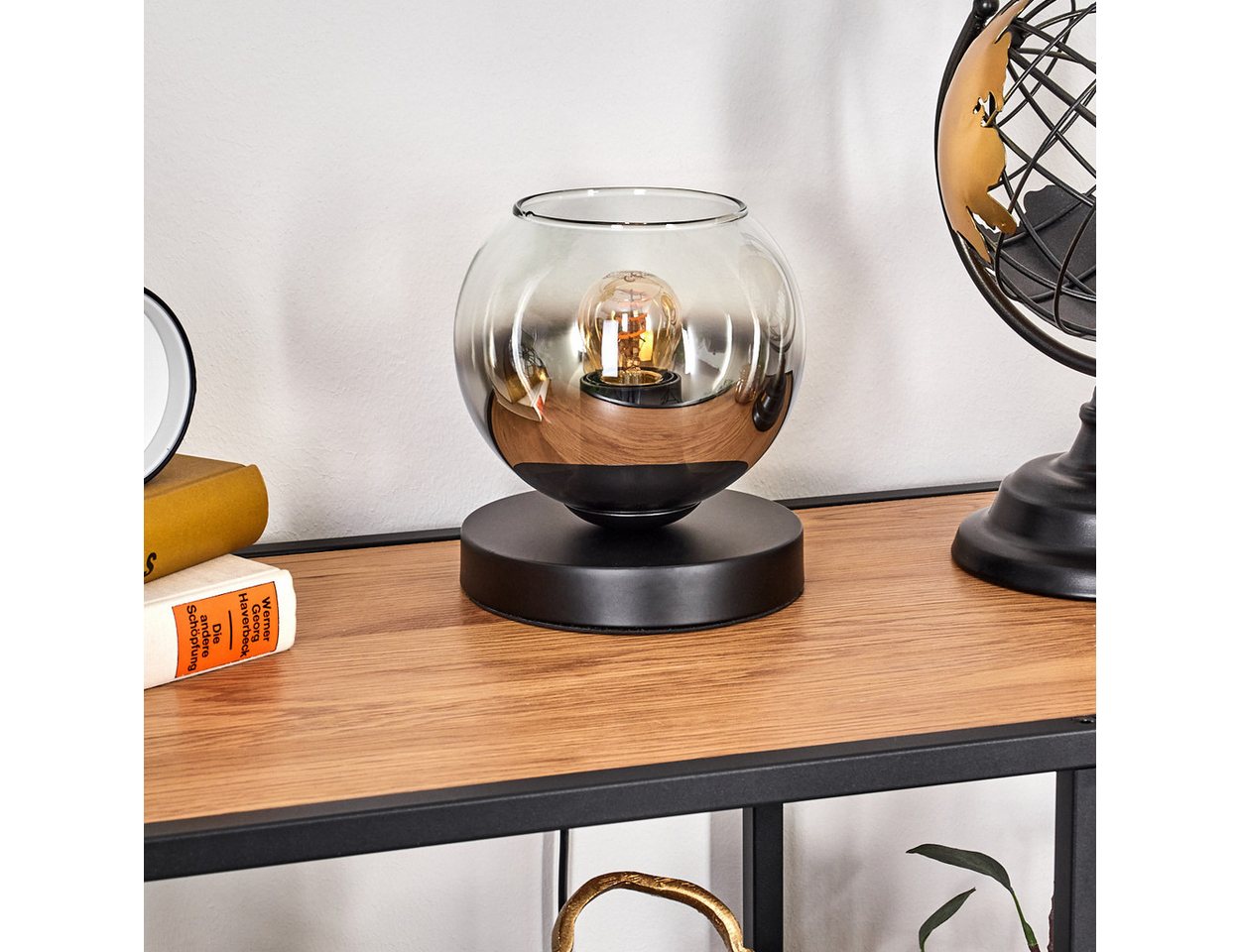 hofstein Tischleuchte Tischlampe aus Metall/Glas in Schwarz/Chromfarben/Klar, ohne Leuchtmittel, mit Glasschrim(15cm), Schalter am Kabel, 1x E27, ohne Leuchtmittel Bild 3