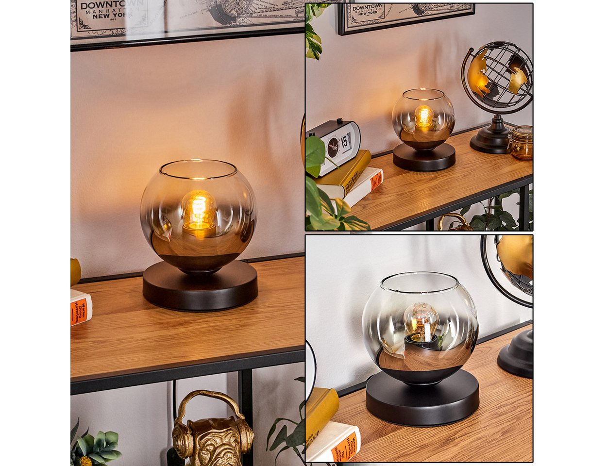 hofstein Tischleuchte Tischlampe aus Metall/Glas in Schwarz/Chromfarben/Klar, ohne Leuchtmittel, mit Glasschrim(15cm), Schalter am Kabel, 1x E27, ohne Leuchtmittel Bild 4