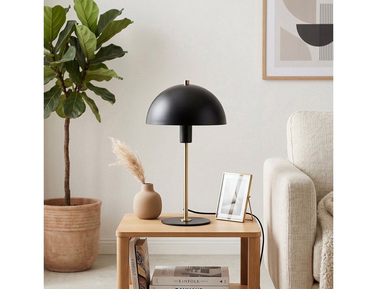 hofstein Tischleuchte moderne Nachttischlampe aus Metall in Schwarz/Goldfarben, ohne Leuchtmittel, RetroTischlampe, Ø20cm, 36cm, Schalter, 1 x E14, ohne Leuchtmittel.