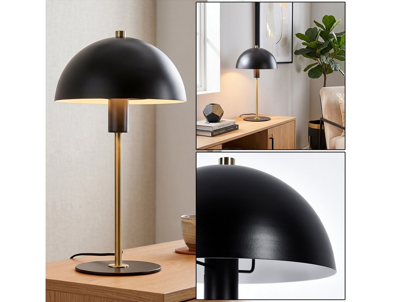 hofstein Tischleuchte moderne Nachttischlampe aus Metall in Schwarz/Goldfarben, ohne Leuchtmittel, RetroTischlampe, Ø20cm, 36cm, Schalter, 1 x E14, ohne Leuchtmittel. Bild 2