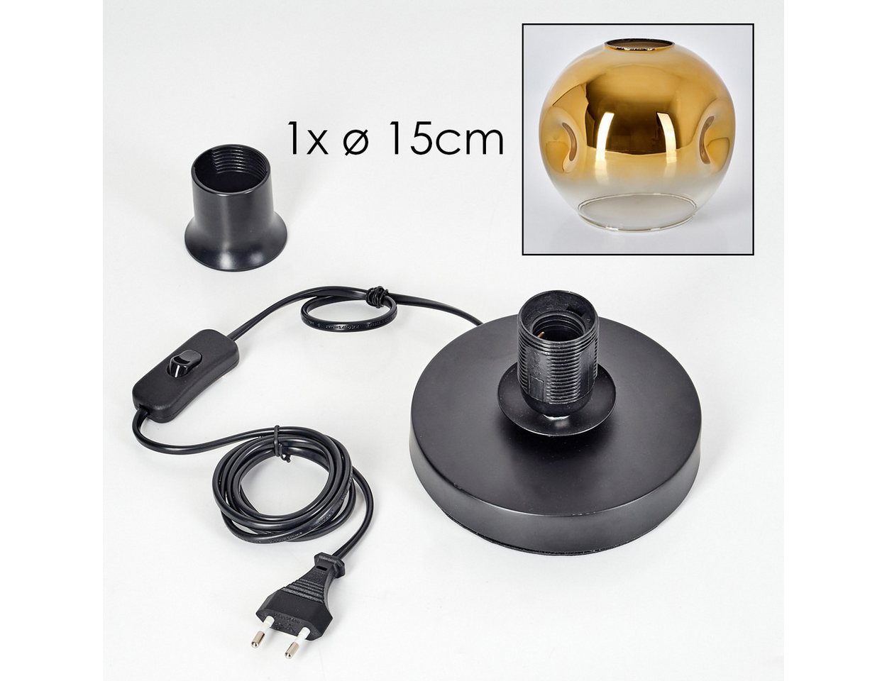 hofstein Tischleuchte Tischlampe aus Metall/Glas in Schwarz/Gold/Klar, ohne Leuchtmittel, mit Glasschrim(15cm), Schalter am Kabel, 1 x E27, ohne Leuchtmittel Bild 3