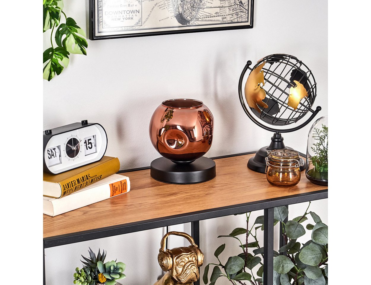 hofstein Tischleuchte Tischlampe aus Metall/Glas in Schwarz/Kupferfarben, ohne Leuchtmittel, mit Glasschrim(15cm), Schalter am Kabel, 1 x E27, ohne Leuchtmittel Bild 2