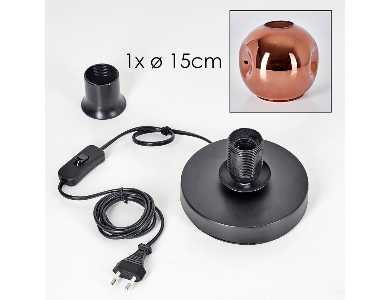 hofstein Tischleuchte Tischlampe aus Metall/Glas in Schwarz/Kupferfarben, ohne Leuchtmittel, mit Glasschrim(15cm), Schalter am Kabel, 1 x E27, ohne Leuchtmittel Bild 5