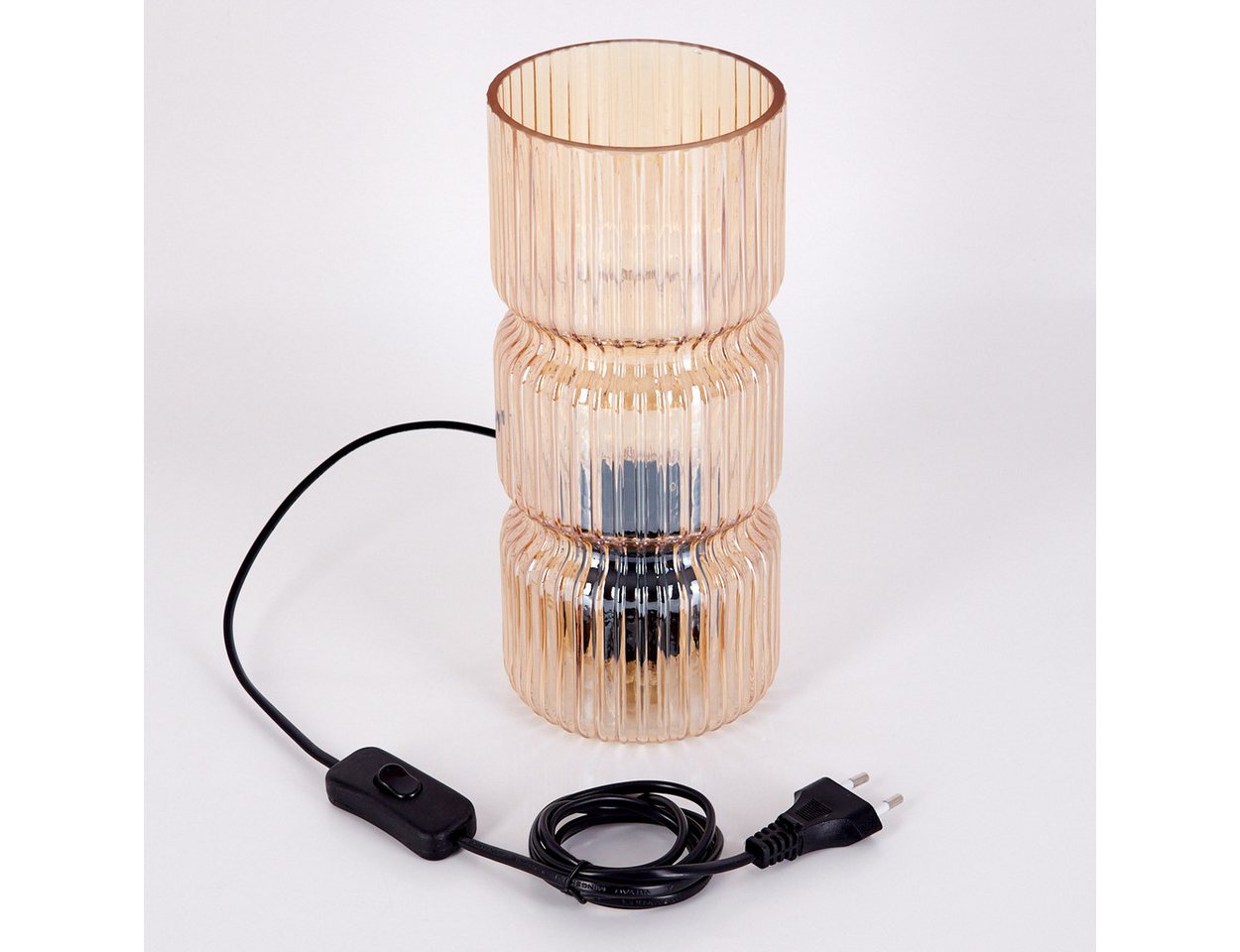 hofstein Tischleuchte Tischlampe aus Metall/Glas in Schwarz/Bernsteinfarben, ohne Leuchtmittel, mit Glasschirm (10,5cm) u. An/-Auschalter, 1x E27, ohne Leuchtmittel
