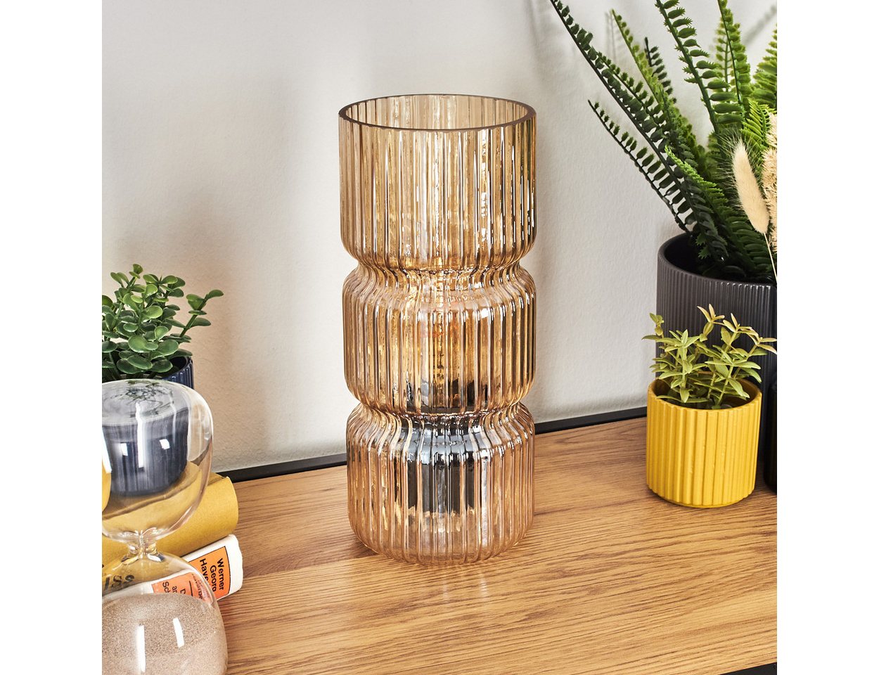 hofstein Tischleuchte Tischlampe aus Metall/Glas in Schwarz/Bernsteinfarben, ohne Leuchtmittel, mit Glasschirm (10,5cm) u. An/-Auschalter, 1x E27, ohne Leuchtmittel Bild 3