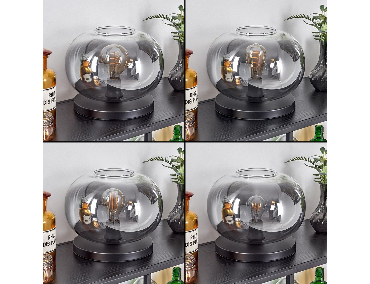 hofstein Tischleuchte Tischlampe aus Metall/Glas in Schwarz/Rauchfarben/Klar, ohne Leuchtmittel, mit Glasschrim(30cm), Schalter am Kabel, 1x E27, ohne Leuchtmittel Bild 5