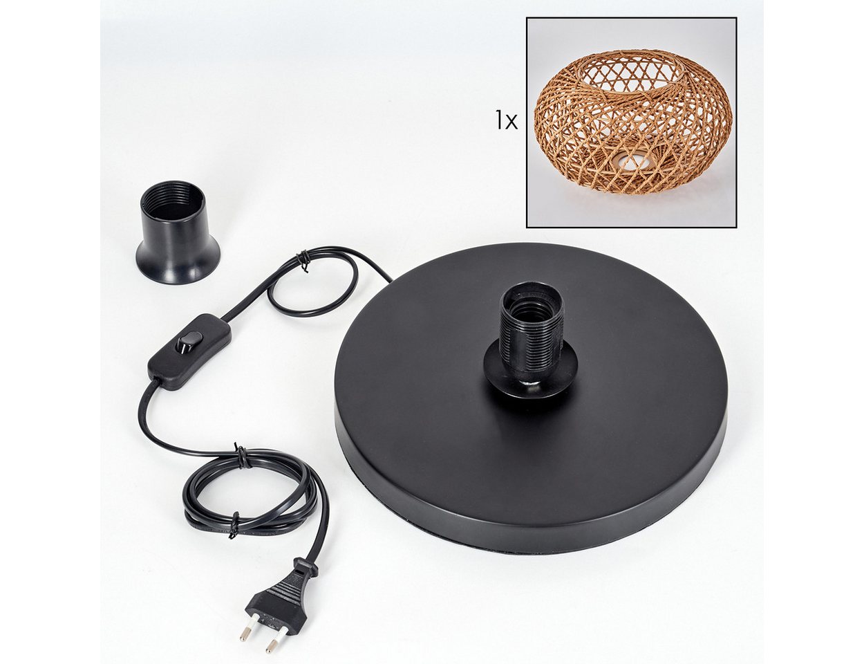 hofstein Tischleuchte moderne Boho Tischlampe aus Metall/Rattan in Schwarz/Natur, ohne Leuchtmittel, Gitterschirm Leuchte, Schalter am Kabel, 1 x E27, ohne Leuchtmittel Bild 2