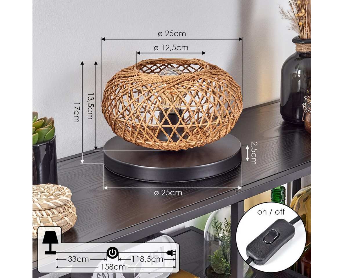 hofstein Tischleuchte moderne Boho Tischlampe aus Metall/Rattan in Schwarz/Natur, ohne Leuchtmittel, Gitterschirm Leuchte, Schalter am Kabel, 1 x E27, ohne Leuchtmittel Bild 3
