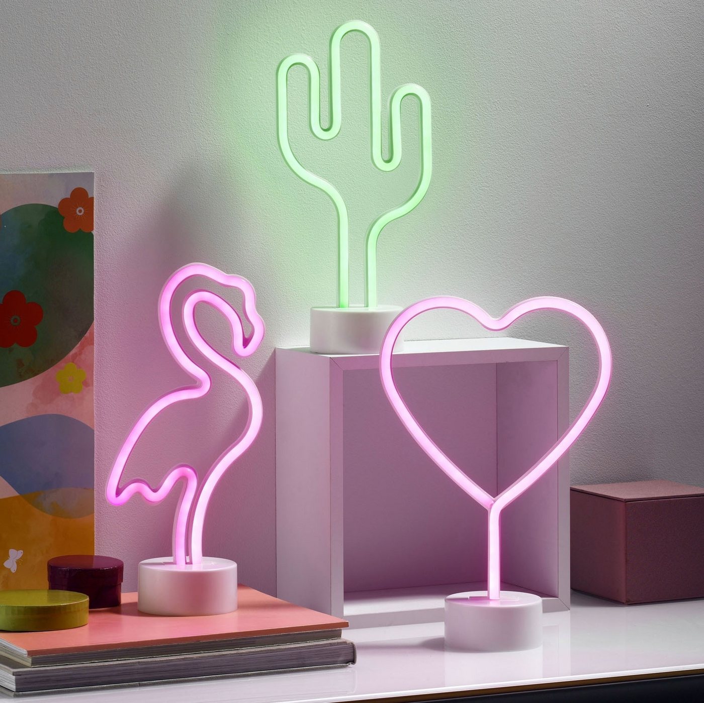 casa NOVA LED Tischleuchte FLAMINGO, H 29,5 cm, Pink, Silbergrau, Kunststoff, USB-Anschluss, LED fest integriert, Batteriebetrieben, inkl. USB-Kabel