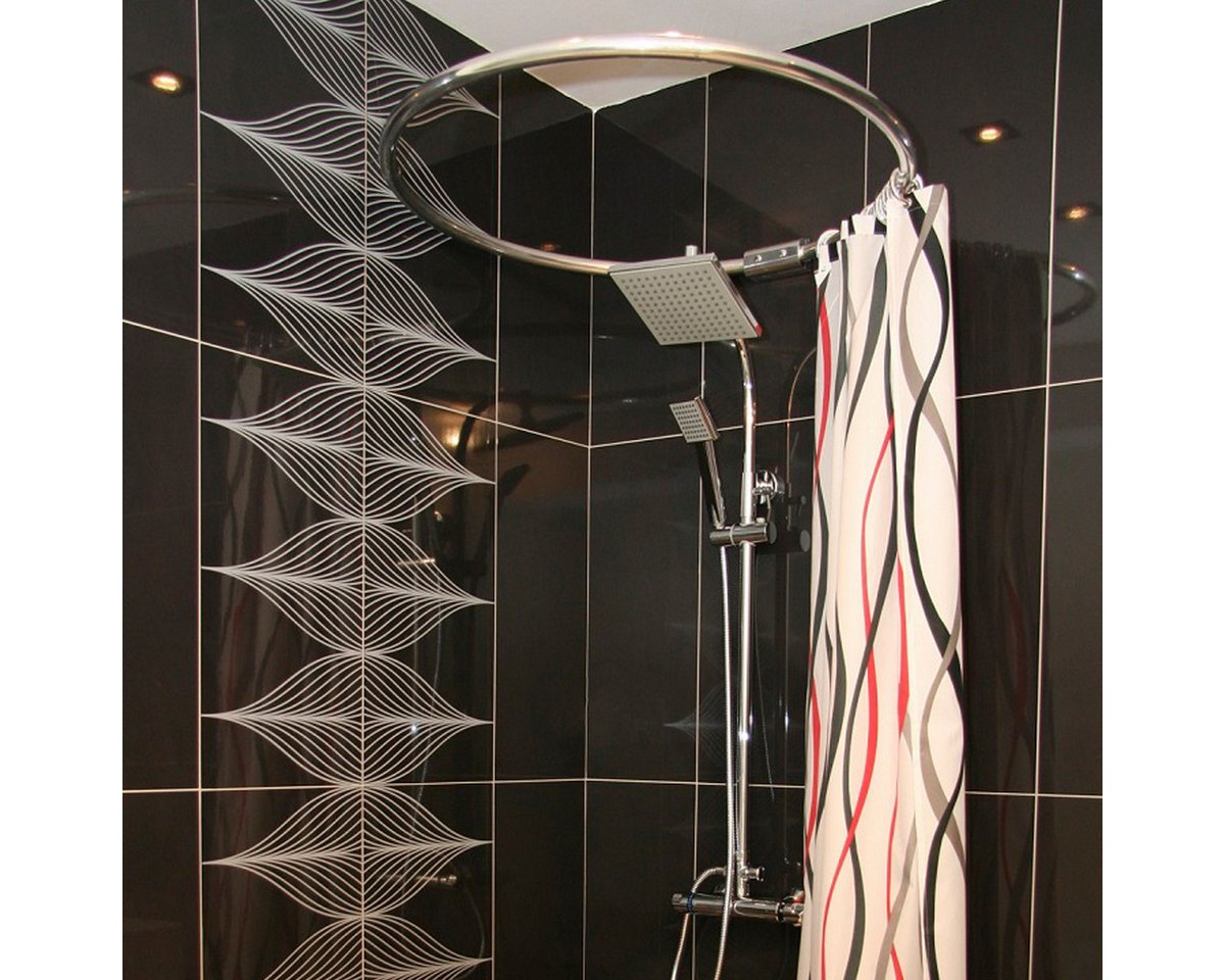 Ekershop Duschvorhangstange Alu Ringstange Silber Chrom Rund Ø 80 cm Winkelstange für Duschvorhang, Ø 800 mm, Fixmaß, Wandmontage, Verschraubt, Aluminium, für Duschvorhang ohne Duschvorhangringe, auch als Umkleiderkabine Bild 3