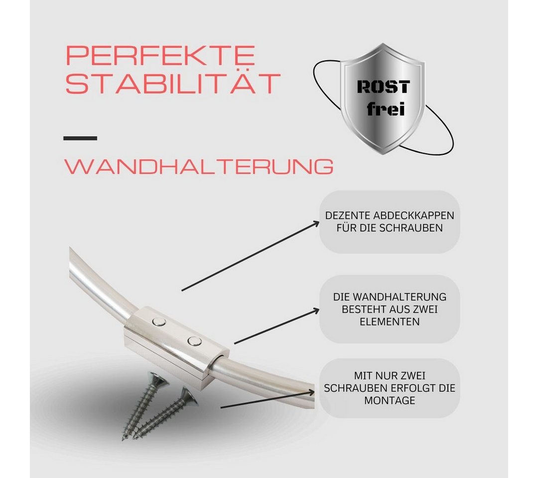 Ekershop Duschvorhangstange Alu Ringstange Silber Chrom Rund Ø 80 cm Winkelstange für Duschvorhang, Ø 800 mm, Fixmaß, Wandmontage, Verschraubt, Aluminium, für Duschvorhang ohne Duschvorhangringe, auch als Umkleiderkabine Bild 4
