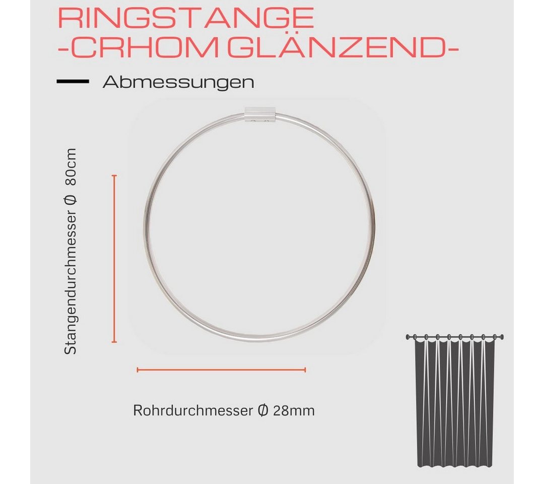 Ekershop Duschvorhangstange Alu Ringstange Silber Chrom Rund Ø 80 cm Winkelstange für Duschvorhang, Ø 800 mm, Fixmaß, Wandmontage, Verschraubt, Aluminium, für Duschvorhang ohne Duschvorhangringe, auch als Umkleiderkabine Bild 5