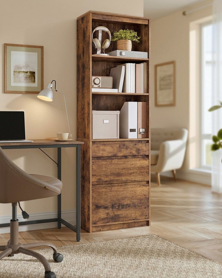 VASAGLE Bücherregal Standregal, Hochschrank, 3 Schubladen, verstellbare Ablagen Bild 3