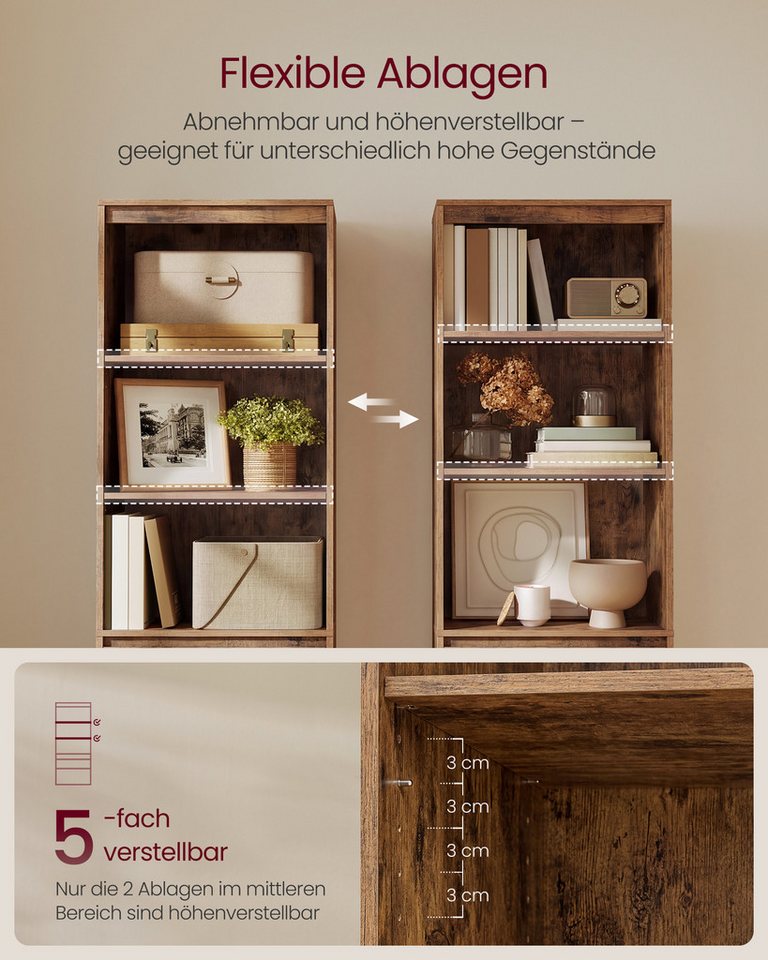 VASAGLE Bücherregal Standregal, Hochschrank, 3 Schubladen, verstellbare Ablagen Bild 4