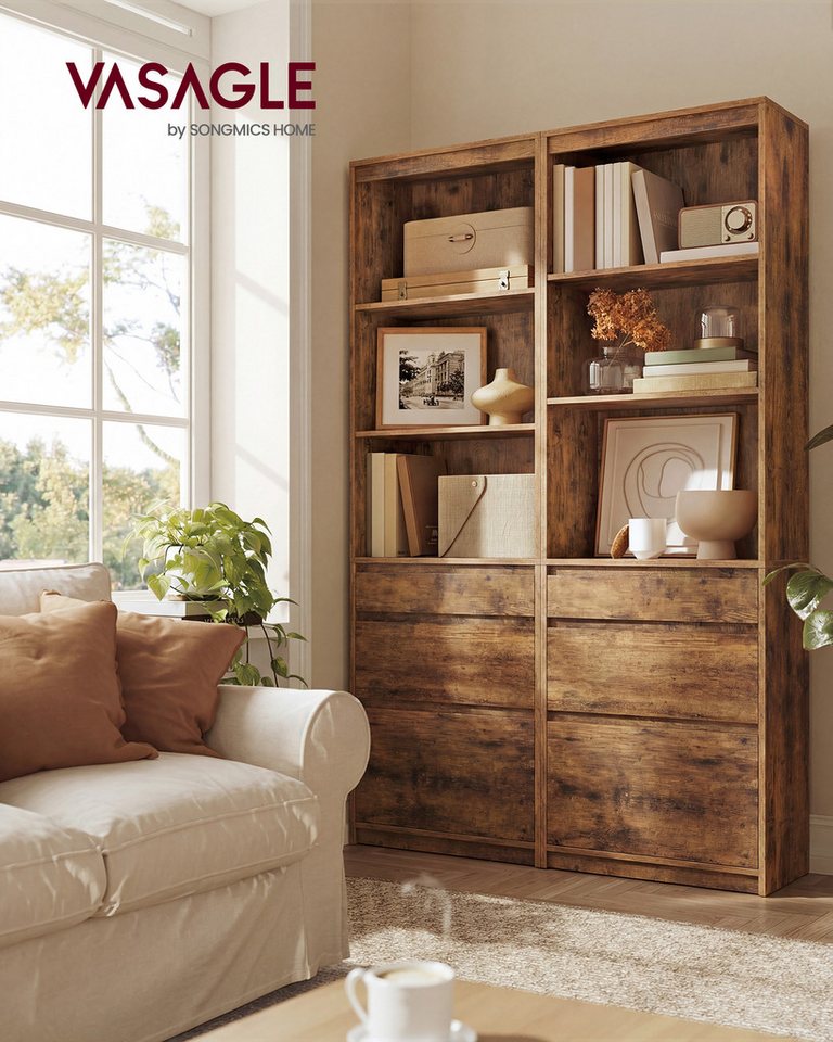 VASAGLE Bücherregal Standregal, Hochschrank, 3 Schubladen, verstellbare Ablagen Bild 5