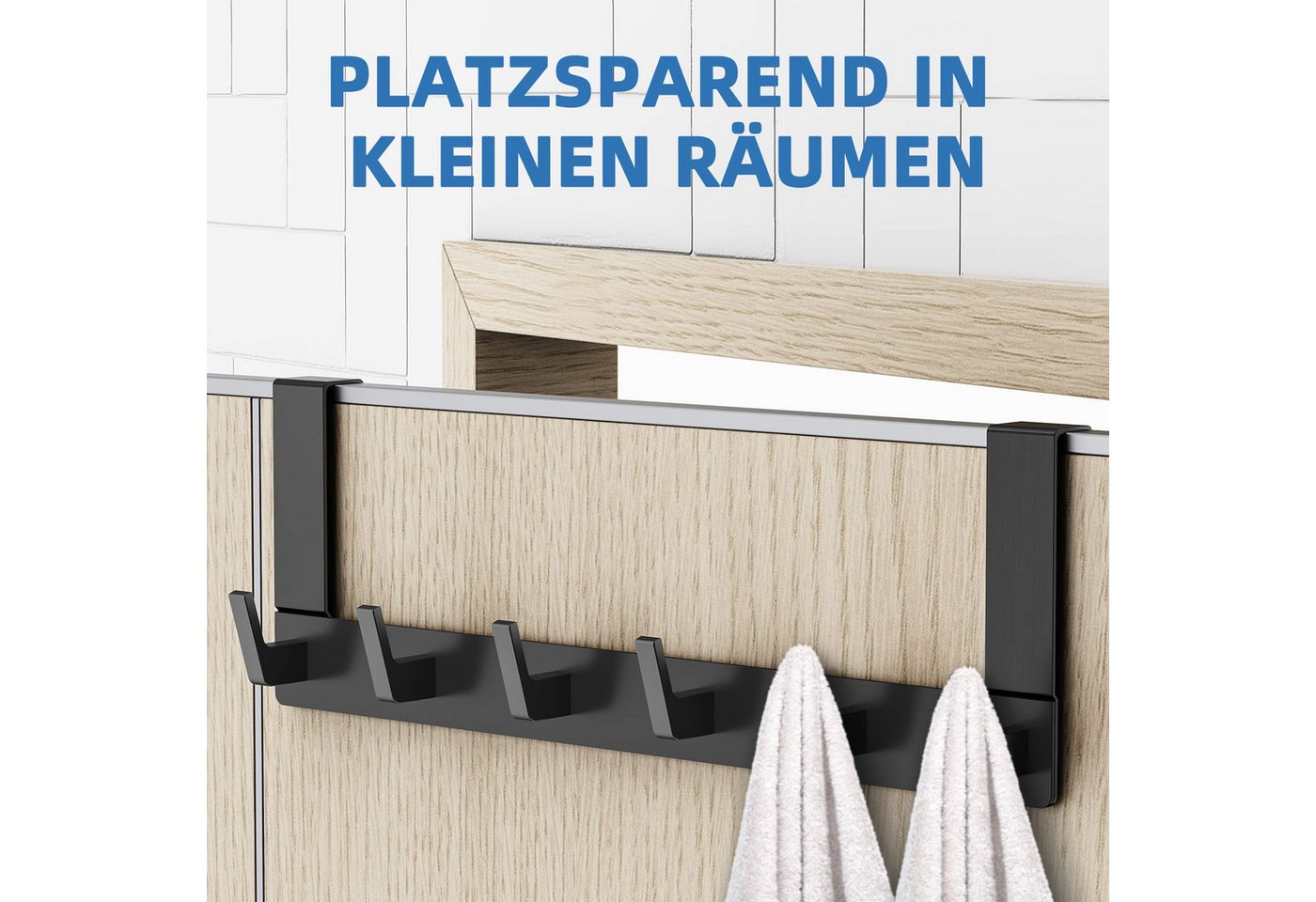 SURFOU Türhaken Kleiderhaken Tür Türhaken zum Einhängen Ohne bohren Handtuchhalter, Werkzeugräume, Küchen, Arbeitszimmer, für Schlafzimmer, Badezimmer, (Rostfreiem Aluminiumlegierung badezimmer zubehör für 2 cm dicke Türen, 40*14cm tür organizer, 1-St., Tragkraft max.10 kg, hängeaufbewahrung jackenhalter tür schwarz/silber)