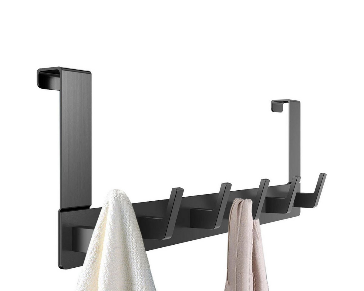 SURFOU Türhaken Kleiderhaken Tür Türhaken zum Einhängen Ohne bohren Handtuchhalter, Werkzeugräume, Küchen, Arbeitszimmer, für Schlafzimmer, Badezimmer, (Rostfreiem Aluminiumlegierung badezimmer zubehör für 2 cm dicke Türen, 40*14cm tür organizer, 1-St., Tragkraft max.10 kg, hängeaufbewahrung jackenhalter tür schwarz/silber) Bild 3
