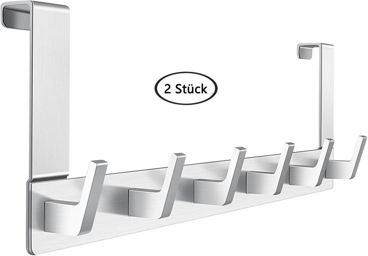 Refined Living Türhaken Türgarderobe zum Einhängen mit 6 Haken, ohne Bohren, Rostfrei, Schlafzimmer, Tür, für Flur, Bad und Küche, (Hakenleiste Bad, Türgarderobe, Ohne Bohren Türhaken, Platzsparende Türhaken, Türhaken zum Einhängen, 2-St., Arbeitszimmer, Kleiderhaken Tür, Handtuchhaken Tür, Türgarderobe), Robust & Langlebig, Vielseitig einsetzbar Bild 5