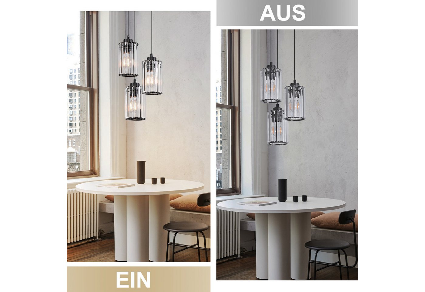 ZMH Pendelleuchte Esszimmer 1 Flammig Schwarz Modern Hängelampe Wohnzimmer Flur, Augenschutz, Einfache Installtion, ohne Leuchtmittel, Kristall Schwarz Schlafzimmer Hängeleuchte