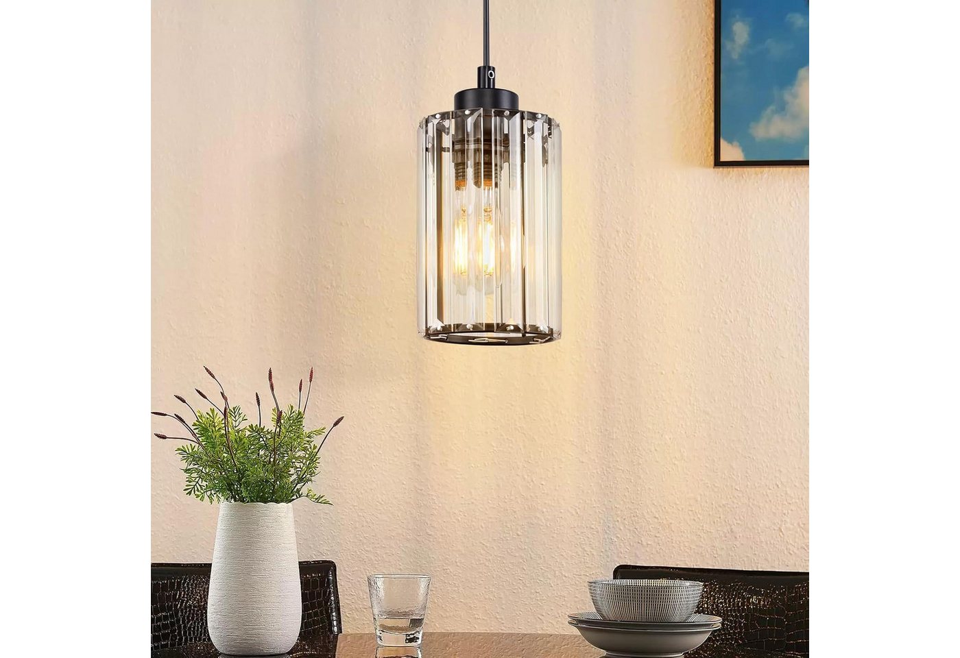 ZMH Pendelleuchte Esszimmer 1 Flammig Schwarz Modern Hängelampe Wohnzimmer Flur, Augenschutz, Einfache Installtion, ohne Leuchtmittel, Kristall Schwarz Schlafzimmer Hängeleuchte Bild 3