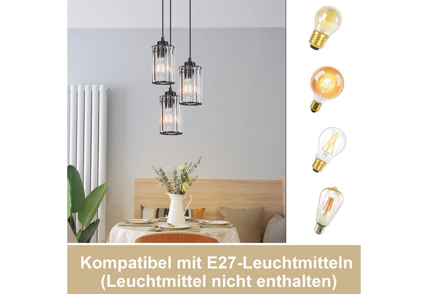 ZMH Pendelleuchte Esszimmer 1 Flammig Schwarz Modern Hängelampe Wohnzimmer Flur, Augenschutz, Einfache Installtion, ohne Leuchtmittel, Kristall Schwarz Schlafzimmer Hängeleuchte Bild 5
