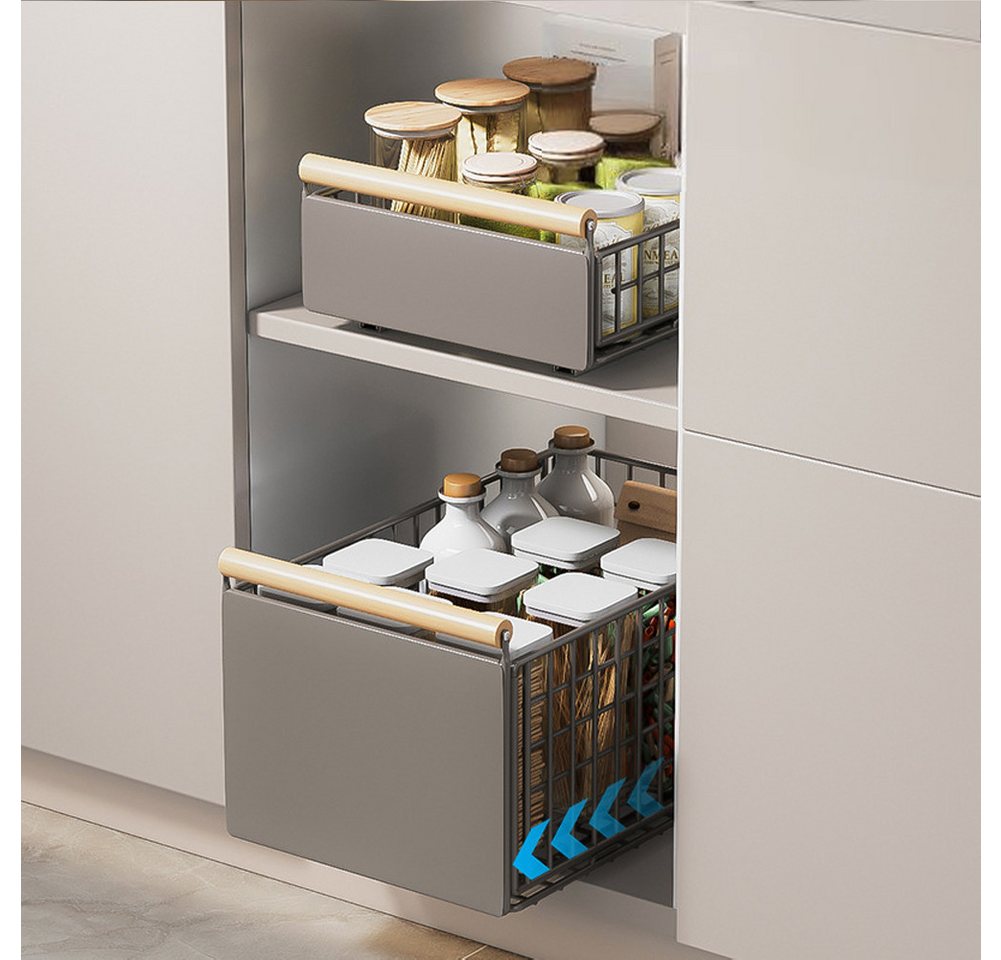 GarveeMore Küchenorganizer-Set Neu Spülbeckenregal aus Kohlenstoffstahl Ausziehbar Aufbewahrungsregal, Multifunktional Punch-Free-Schrank Schublade Korb Gewürzregal Bild 3