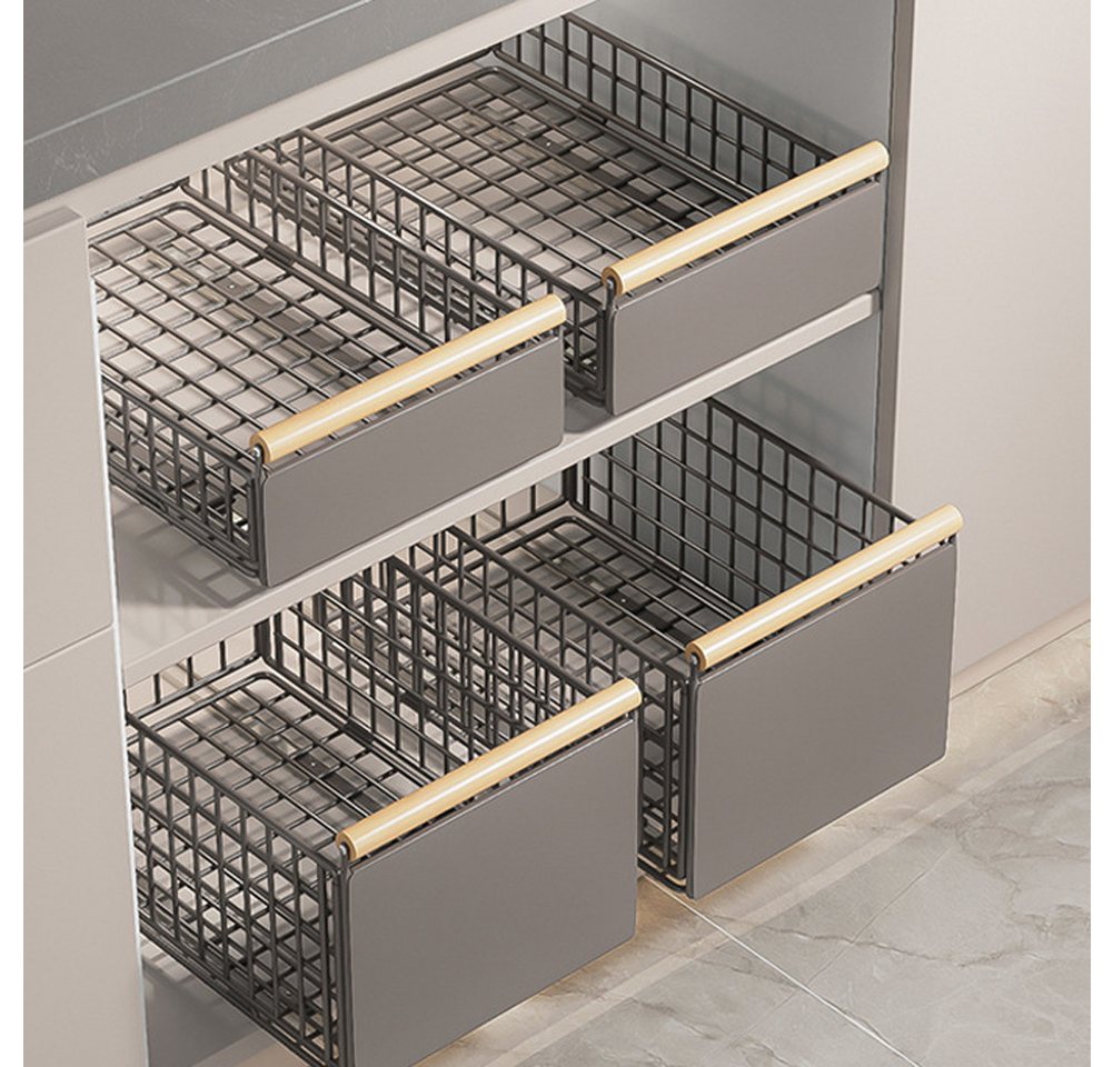 GarveeMore Küchenorganizer-Set Neu Spülbeckenregal aus Kohlenstoffstahl Ausziehbar Aufbewahrungsregal, Multifunktional Punch-Free-Schrank Schublade Korb Gewürzregal Bild 4