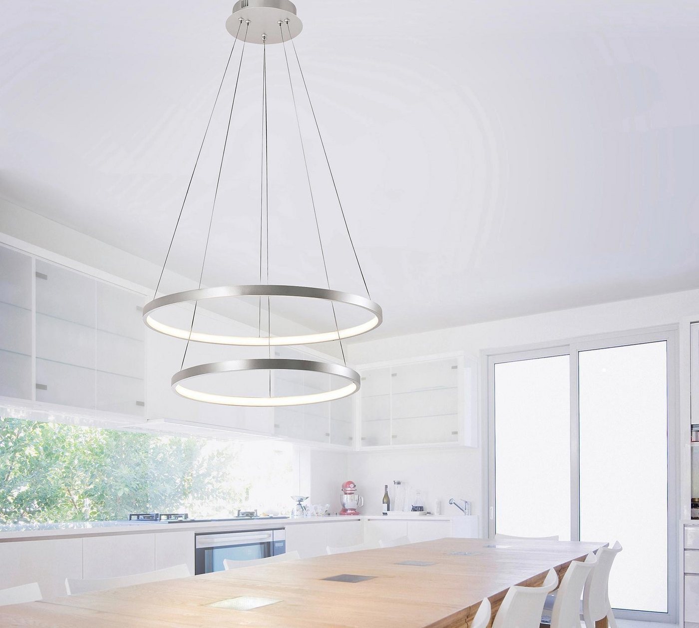 JUST LIGHT LED Pendelleuchte HELIKE, 1-flammig, Silbergrau, Kunststoff, Metall, LED fest integriert, Extra-Warmweiß, Höhenverstellbar, Ø 50 x H 120 cm Bild 3